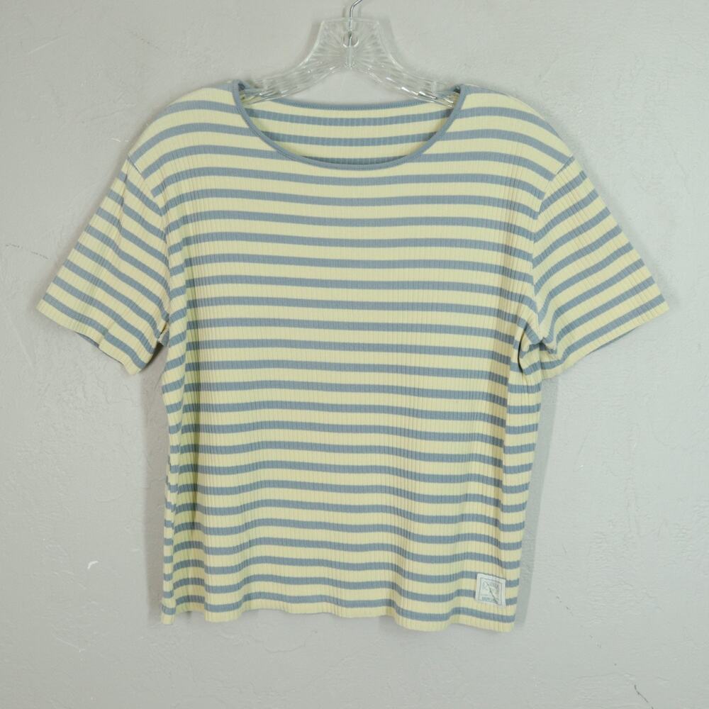 Lauren Ralph Lauren Crop Top Women S Gray Yellow Cotton Short Sleeve Crew Neck